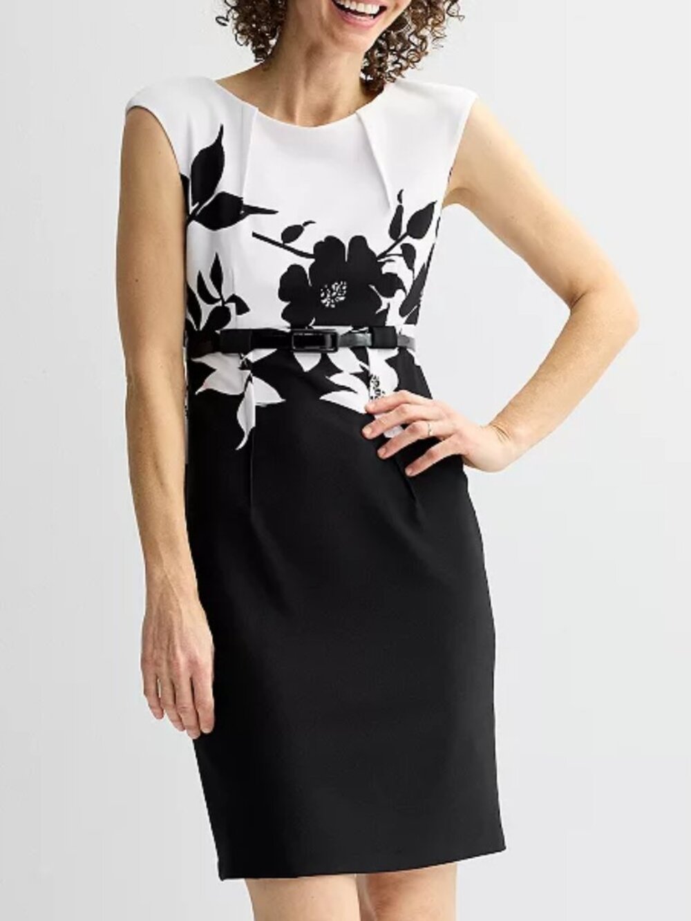 Studio Connection Pleated Ottoman Dress, Black/White, Size: 14 PETITE
